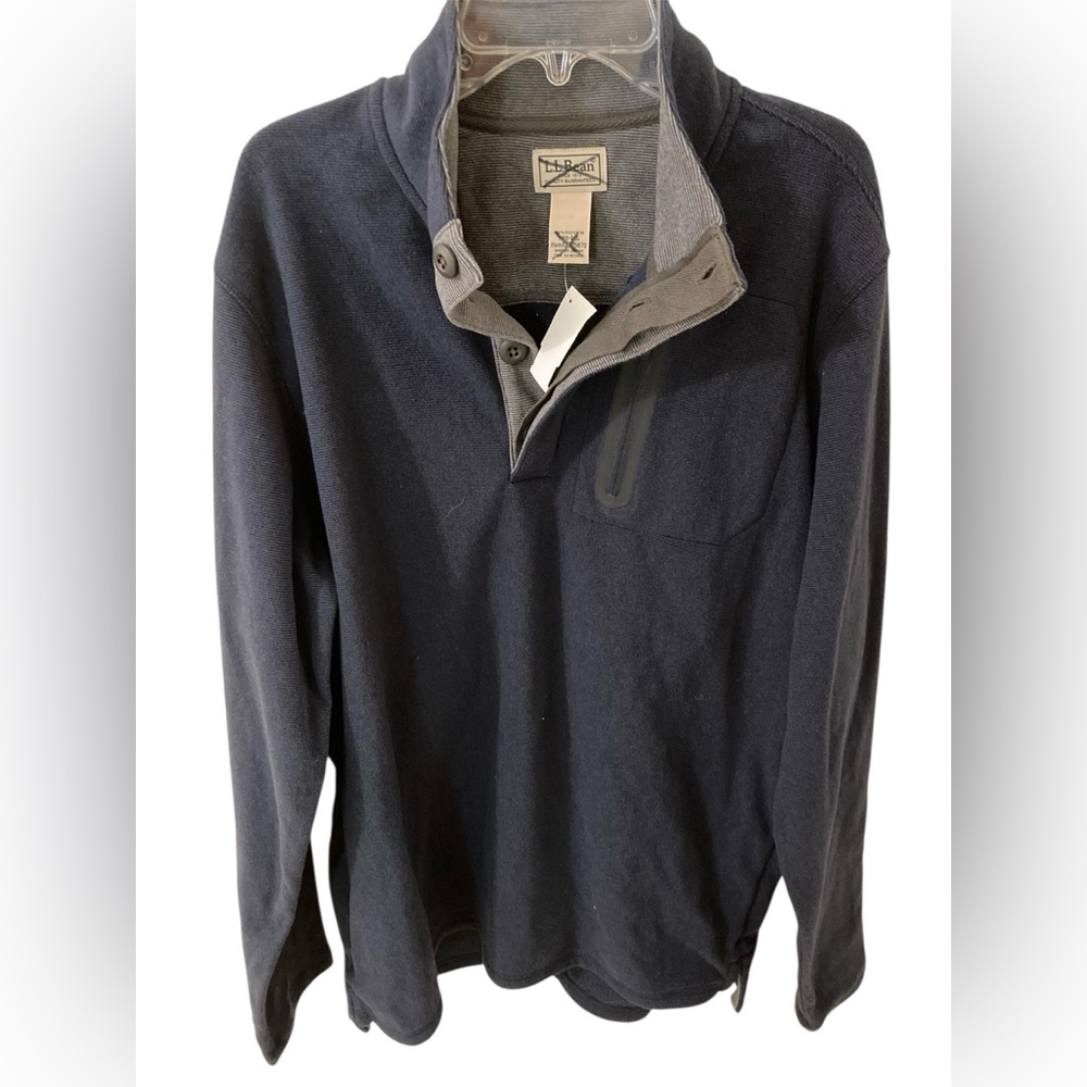NWT LL Bean Men's Navy Microfleece Lightweight T-Snap Pullover M‎